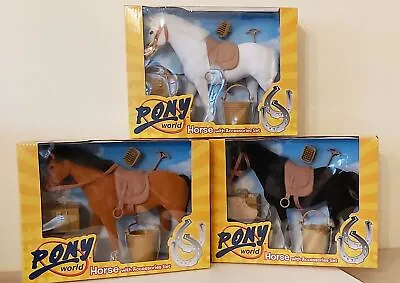 £7.95 • Buy Horse & Accessories Play Set Toy - 8 Items - 3 Colours - Pony World 10119 NEW