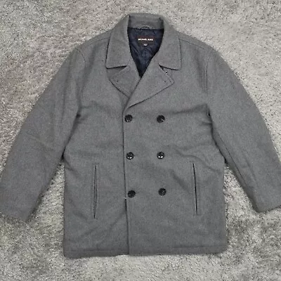 Michael Kors Men's Size L Pea Coat Jacket Gray Wool Double Breasted • $42.49