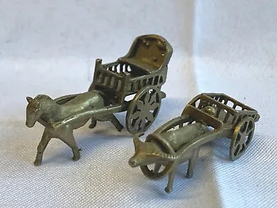 Vtg Miniature Brass Figures Horse & Buggy Oxen & Cart Toy Animals Articulating • $29.95