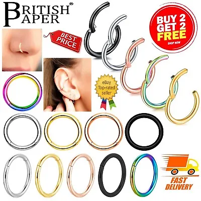 Surgical Steel Nose Ring Clicker Septum Hinge Segment Face Hoop Ear Lip Piercing • £1.89