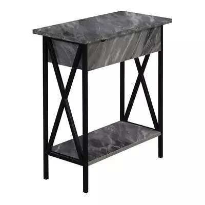 Pemberly Row Flip Top End Table W/ Charging Station In Gray Marble Wood & Black • $129.10