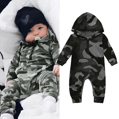 Infant Baby Boys Girls Camouflage Print Hooded Romper Jumpsuit Clothes Outfits • $29.12