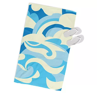 Ocean Wave Pattern MICROFIBRE BEACH TOWEL Designer Blue • £22.99