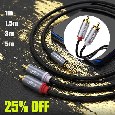 3.5mm Jack To 2 X RCA Twin Phono Audio Cable Aux Stereo Mini Jack Y Lead • £4.62