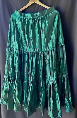 J. Crew  Maxi Skirt Dark Green Metallic Fabric Tiered Elastic Waist Side Zipper • $20