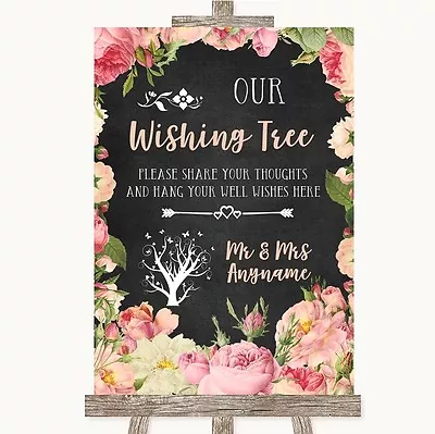 £34.95 • Buy Chalkboard Style Pink Roses Wishing Tree Personalised Wedding Sign