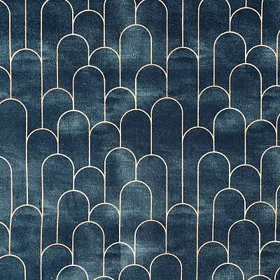 Arches Art Deco Fan Fabric Mermaid Fish Scale Material 140cm Wide Navy Blue Gold • £1.20