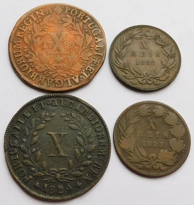 $9.99 • Buy 1799, 1829, 1882, 1883 Portugal X 10 Reis, Four Portuguese Coins