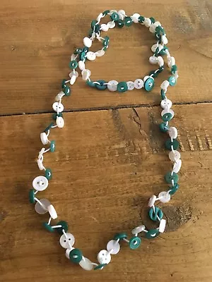 £2.85 • Buy Handmade Button Necklace Boho -White And Green Mix