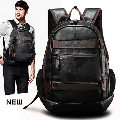 New Mens Soft Leather Backpack Large Travel Satchel Laptop School Bag • $49.89