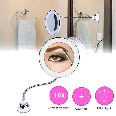 10X Gooseneck Magnifying Makeup Mirror Magnification Bathroom Mirror + LED Light • £12.39
