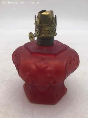 Vintage Red Glass Art Decorative Round Shape Free Standing Oil Lamp Base • $5.99