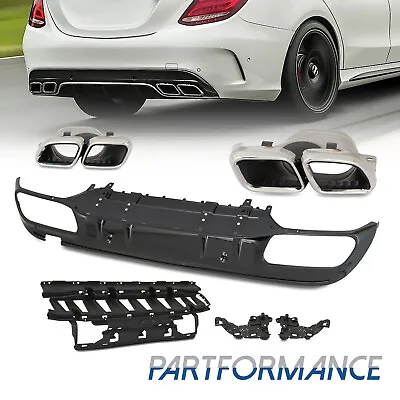 For 2015-2021 Mercedes Benz W205 AMG Rear Bumper Diffuser Exhaust Tips C63 Style • $199.99