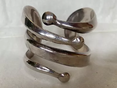 Vintage Mexico Taxco Sterling Silver Cuff Bracelet Modernist Wide  73 Gr • $159.99