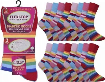 Womens Non Elastic Diabetic Socks Soft Loose Top Gentle Grip 3/6/12 Pairs UK 4-7 • £5.85