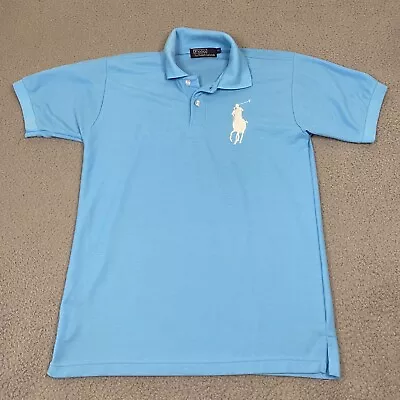 Vtg Polo Ralph Lauren Big Pony #3 Polo Shirt Size L Baby Light Blue Short Sleeve • $24.98