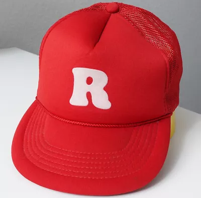 Vintage 80s Red Trucker Hat Rope Initial R Baseball Cap Snapback Youth • $7.99