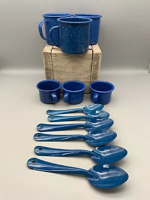 Blue Speckled Enamel Coffee Mugs (Coleman) Kids Mugs & Spoons • $25.99