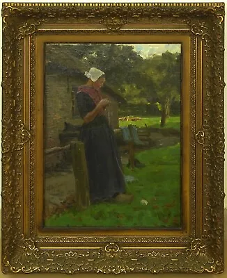 Willie Martens Dutch Girl Knitting Oil Painting On LWD Framed • $3409.76