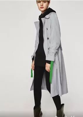 $25 • Buy ZARA Blue Grey Double Breasted Soft Trench Coat Size S-M