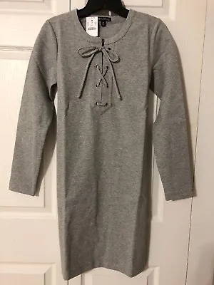 NWT J Crew Long Sleeves Knit Lace Up Dress Size XS Heather Graphite Gray 9109 • $24.99