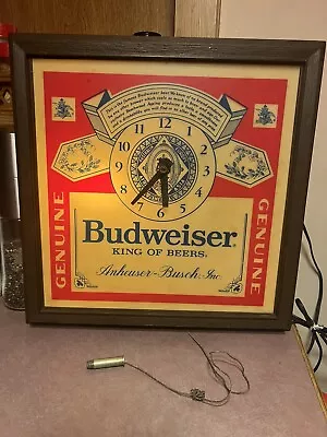 Vintage 1980 Budweiser Anheuser Bush Light Clock Beer Logo Sign Working • $74.99