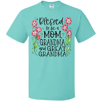 Inktastic Blessed To Be A Mom Grandma And Great Grandma Pink Flowers T-Shirt 3 • $17.99