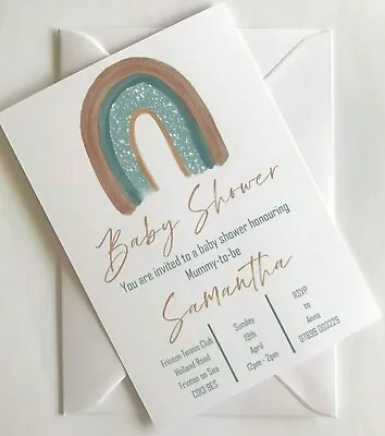 10 X MODERN Baby Shower Invites - PERSONALISED - FREE Envelopes *FREE P&P • £6.49