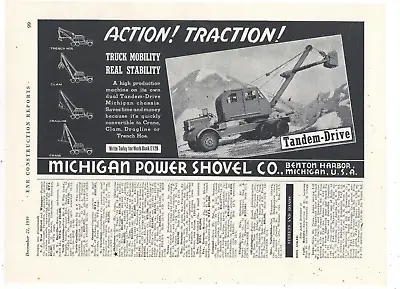 1939 Michigan Power Shovel Ad: Tandem Drive Truck Crane Pictured - Benton Harbor • $17.76