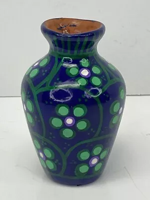 Handmade Talavera Pottery Mexican Folk Art Hand Painted Bud Vase Blue & Green • $14.99