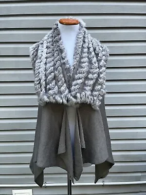 SHAHCHI GRAY KNITTED VEST WITH Genuine KNITTED RABBIT Fur L • $39.99