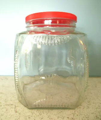 Vintage Glass Canister Jar With Red Plastic Lid Large Gallon Size • $24.50