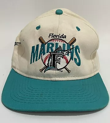 Florida Marlins Baseball Hat SnapBack 1990s Vintage Ivory Teal Apparel New Era • $40
