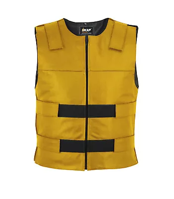 Men Bullet Proof Style Leather Motorcycle Vest For Bikers Tactical Waistcoat S1 • $59.99