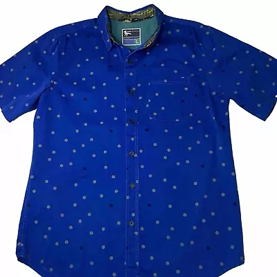 Men’s Button Up Shirt Size Large Modern Amusement Blue Black Gray Polka Dot • $29.99