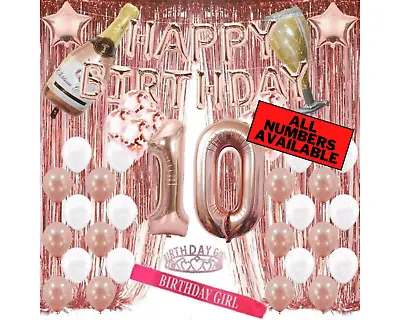 10th Birthday Rose Gold Decorations - 40  Number Balloons Foil Curtains & More • £32.80