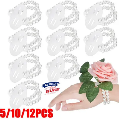 5/20x Wedding Flower Rose Wrist Corsage DIY Pearl Wrist Band Bridesmaid Bracelet • £7.99