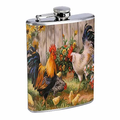 Rooster Flask D3 8oz Stainless Steel Chicken Gallos Flightless Bird Plummage • $14.95