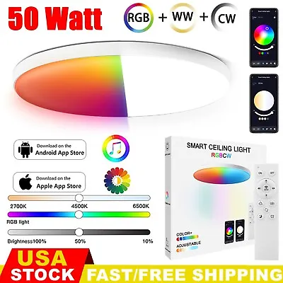 RGB Smart LED Ceiling Light 2700-6500K Dimmable 50W Color Changing Flush Mount • $24.95