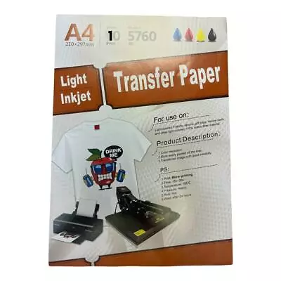 Inkjet Printable Heat Transfer Paper LIGHT T-shirt Iron-on 10 Sheets 8.5x11 • $10.98