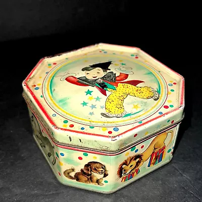 Vintage Circus Themed Candy Tin Octagon 4.25   X 2.25   1950's Litho Graphics • $21.98