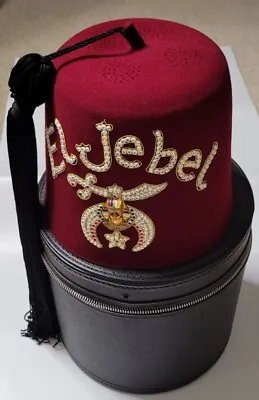 Vintage El Jebel Shriners Masonic Jeweled Fez 7 1/2 Hat Tassel W/Case Denver CO • $84.99