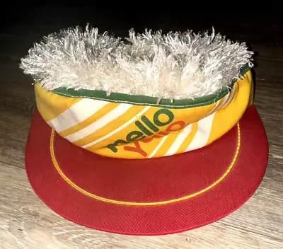 Vintage 80s Mello Yello Snapback Visor White Hair Party Hat Cap Made In USA • $29.95