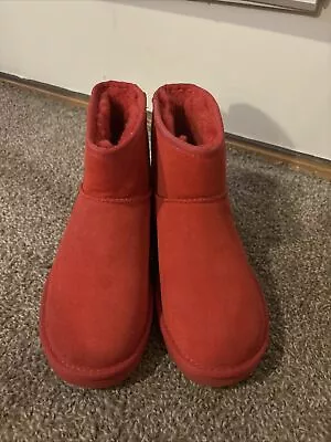 UGG Womens Red Classic Mini Side Logo Pull On Winter Snow Boot Size 7 • $19.99