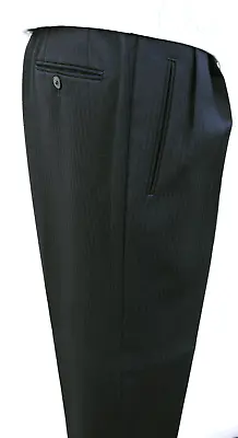 Mens Black Herringbone 100% Wool Masonic Wedding Evening Formal Suit Trousers • £19.99