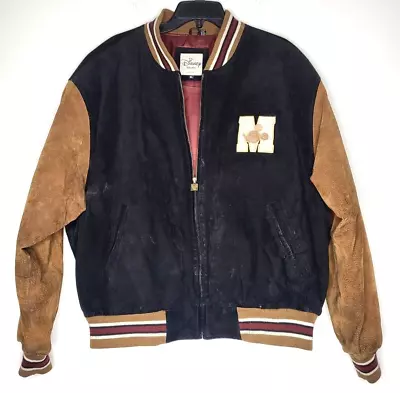 Disney Store Mickey Embroidered Varsity Letterman Bomber Jacket Leather Size XL • $99.95