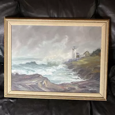 “Maine Coast” Canadian Artist Fernand Labelle 1934-2012 Oil Painting Lighthouse • $499