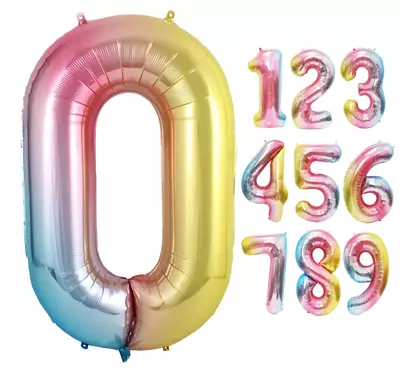 16  40  Inch Gradient Large Number Foil Balloon Rainbow Mylar Party Birthday • $1.99