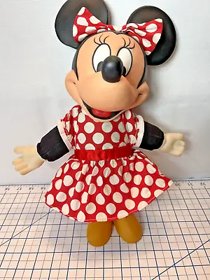 Vintage Disney Minnie Mouse Plush Stuffed Toy Vinyl Head Hands Feet 15  Dress • $15.01