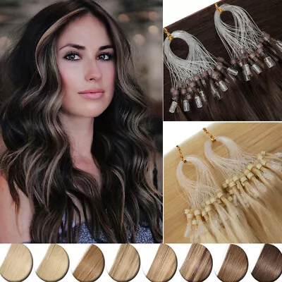 Micro Ring Loop Tipped Brazilian Remy Human Hair Extensions Micro Beads Link USA • $29.10